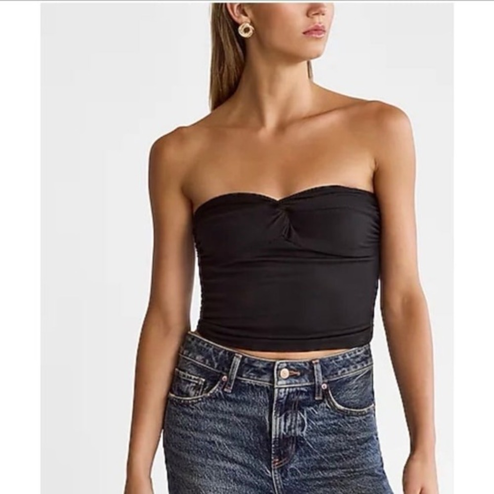 Express Body Contour Black Ribbed Twist Front Tube Top High Compression XL